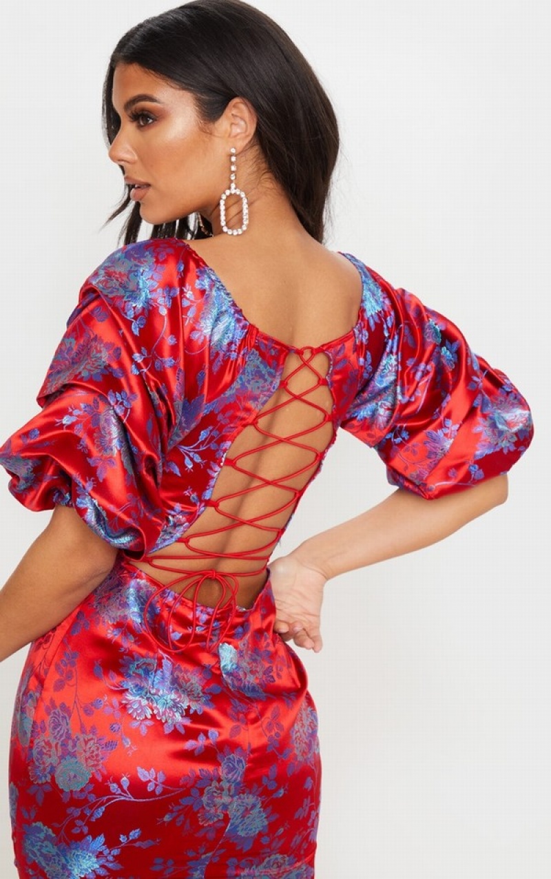 Rochie Pretty Little Thing Floral Jacquard Dantela Up Back Rosii | VBDU72598