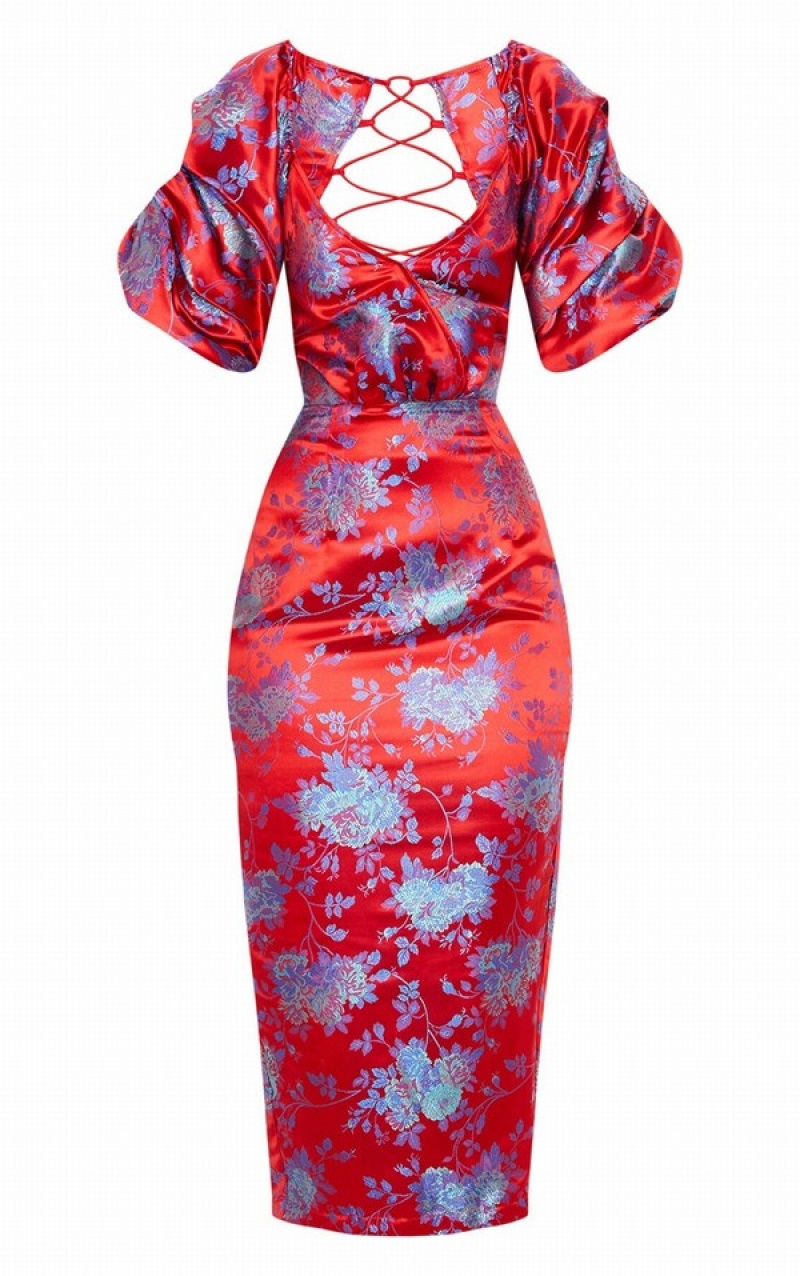 Rochie Pretty Little Thing Floral Jacquard Dantela Up Back Rosii | VBDU72598