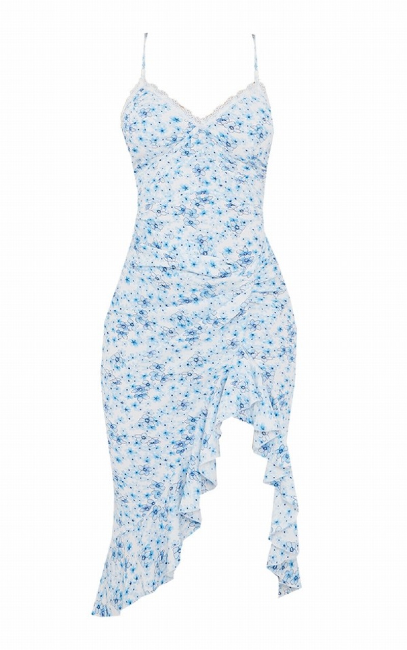 Rochie Pretty Little Thing Floral Print Dantela Up Back Twist Detail Albastri | MPTY14306