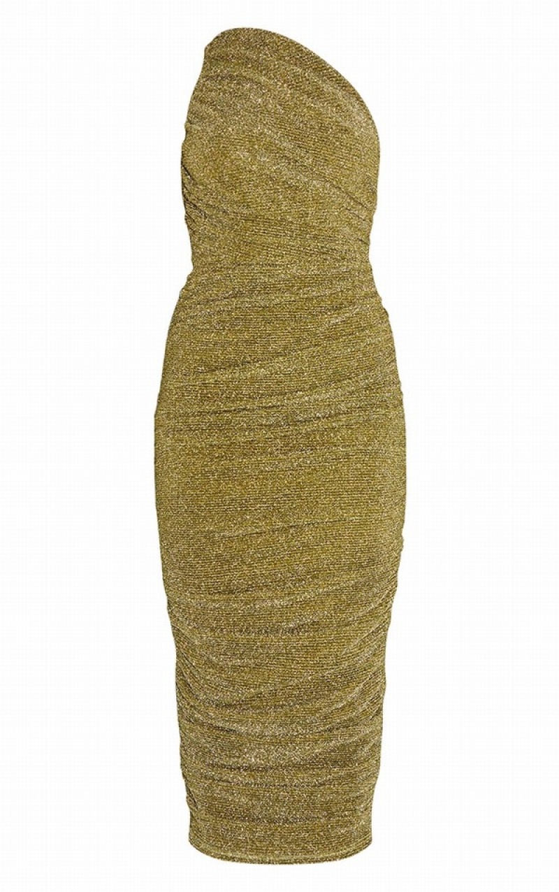 Rochie Pretty Little Thing Glitter Plisse Ruched One Shoulder Aurii | MEHN26903