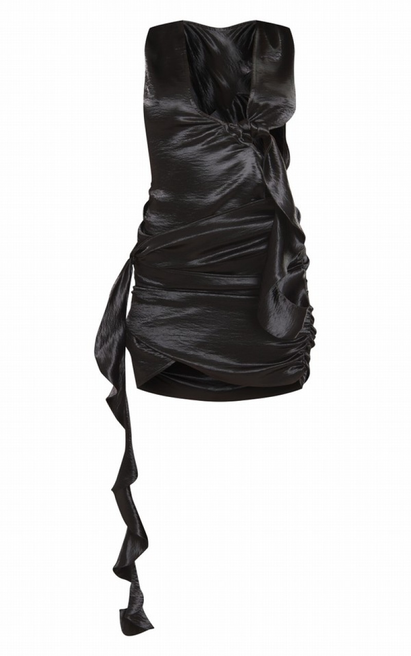Rochie Pretty Little Thing HammeSatin Knot Drape Detail Bodycon Negrii | VBYH27164