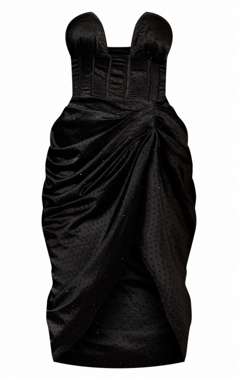 Rochie Pretty Little Thing Hot Fix Diamante WiBandeau Draped Negrii | MWLB15640