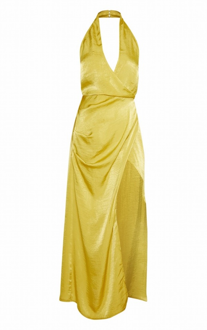 Rochie Pretty Little Thing Lime HammeSatin Halterneck Maxi Verzi Deschis | OTIH38165