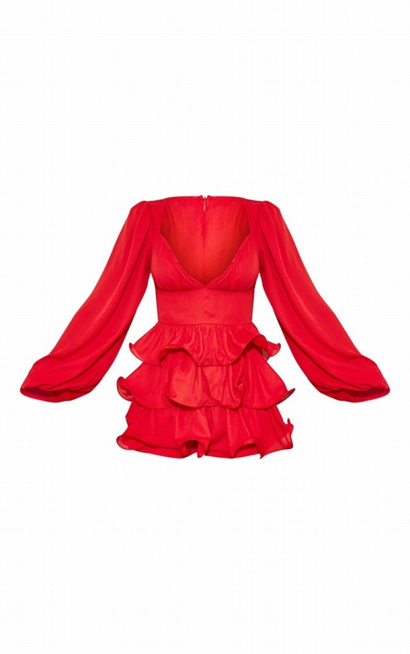 Rochie Pretty Little Thing Long Sleeve Frill TieRomper Rosii | YMFU32764