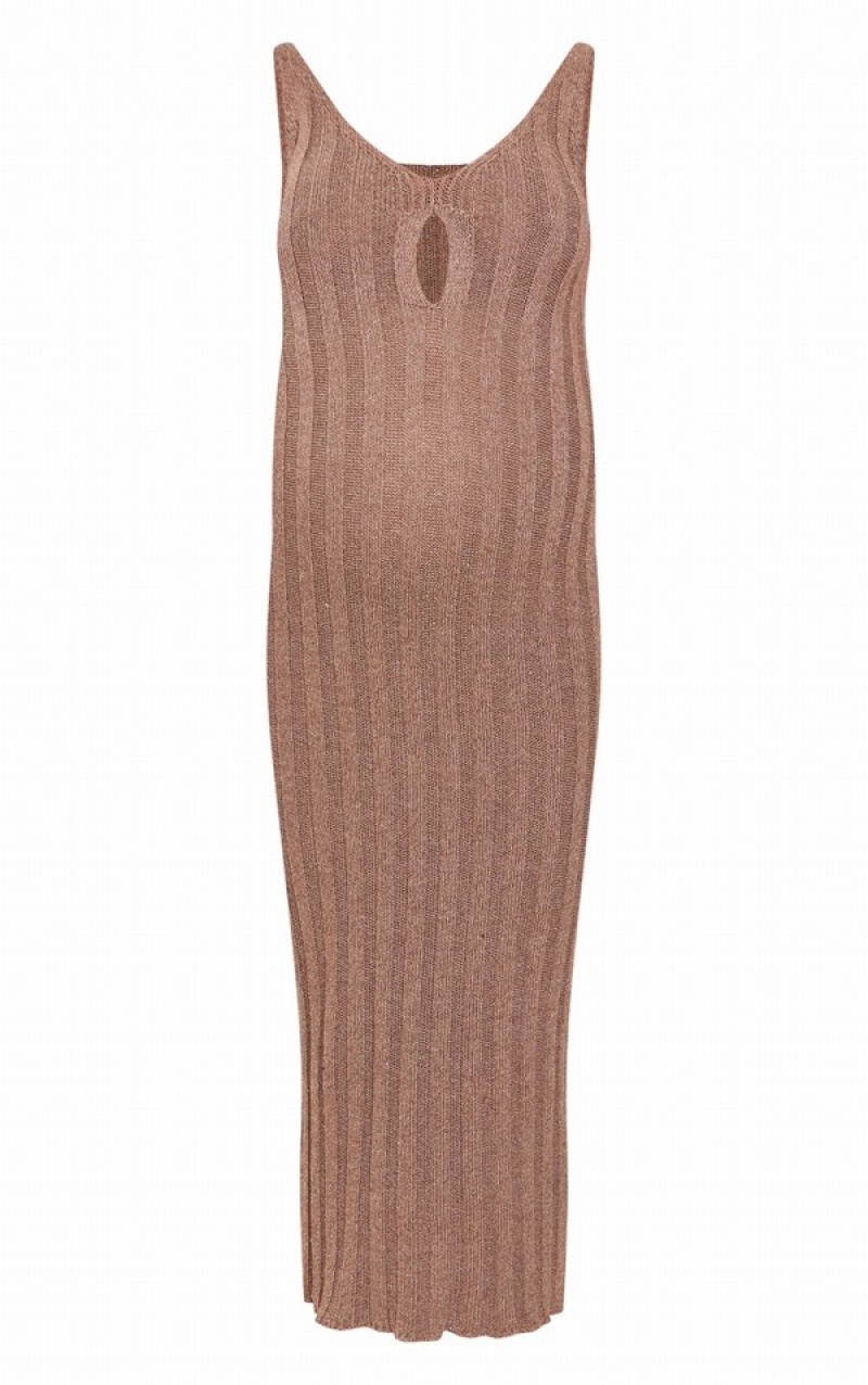 Rochie Pretty Little Thing Maternity Cu Nervuri Knit Cut Out Midaxi Ciocolata | XGJV76290