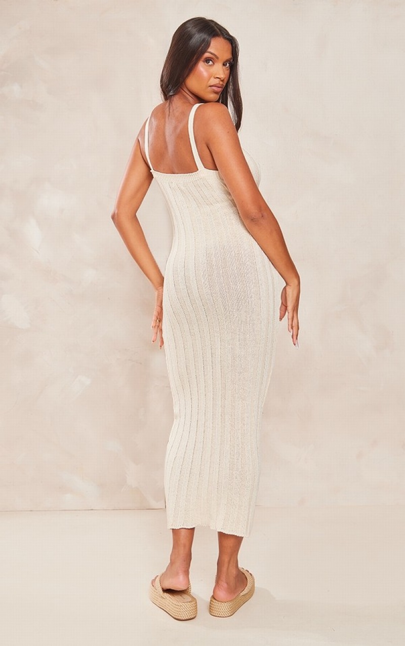 Rochie Pretty Little Thing Maternity Cu Nervuri Knit Cut Out Midaxi Albi | MIDJ61295