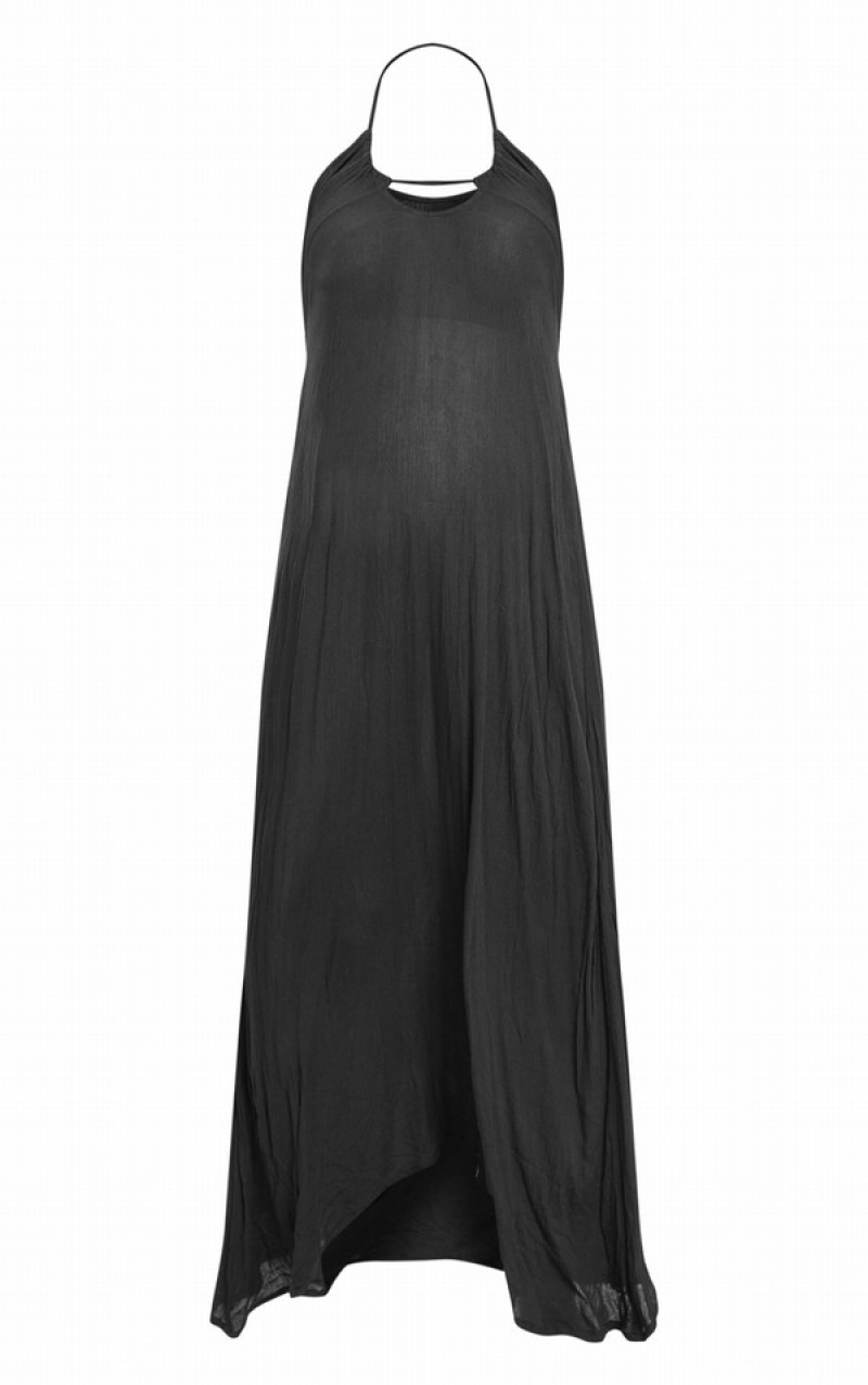 Rochie Pretty Little Thing Maternity Halterneck Cheesecloth Maxi Negrii | CVPG42150