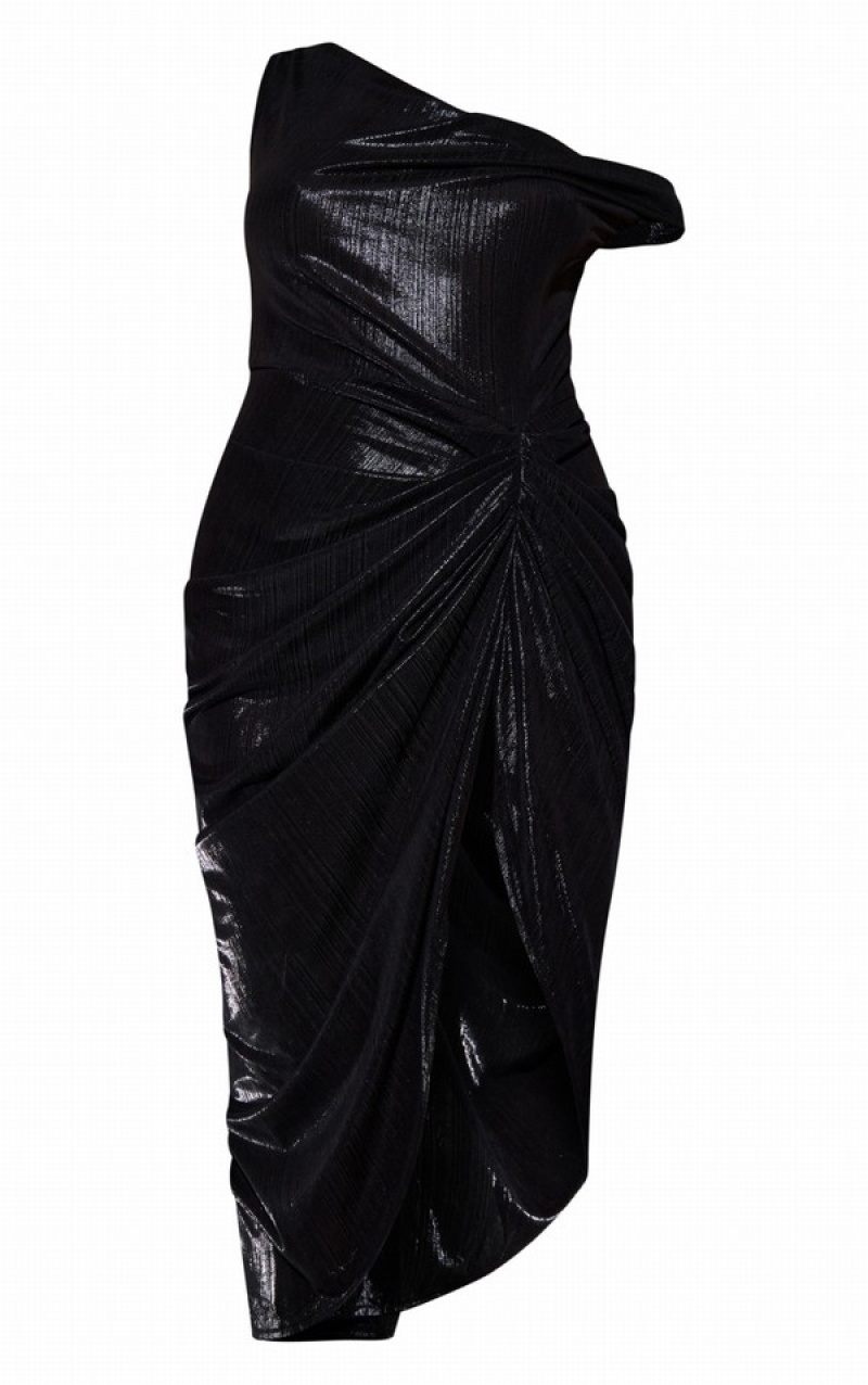 Rochie Pretty Little Thing Metallic Off The Shoulder Draped Negrii | WFLB89704