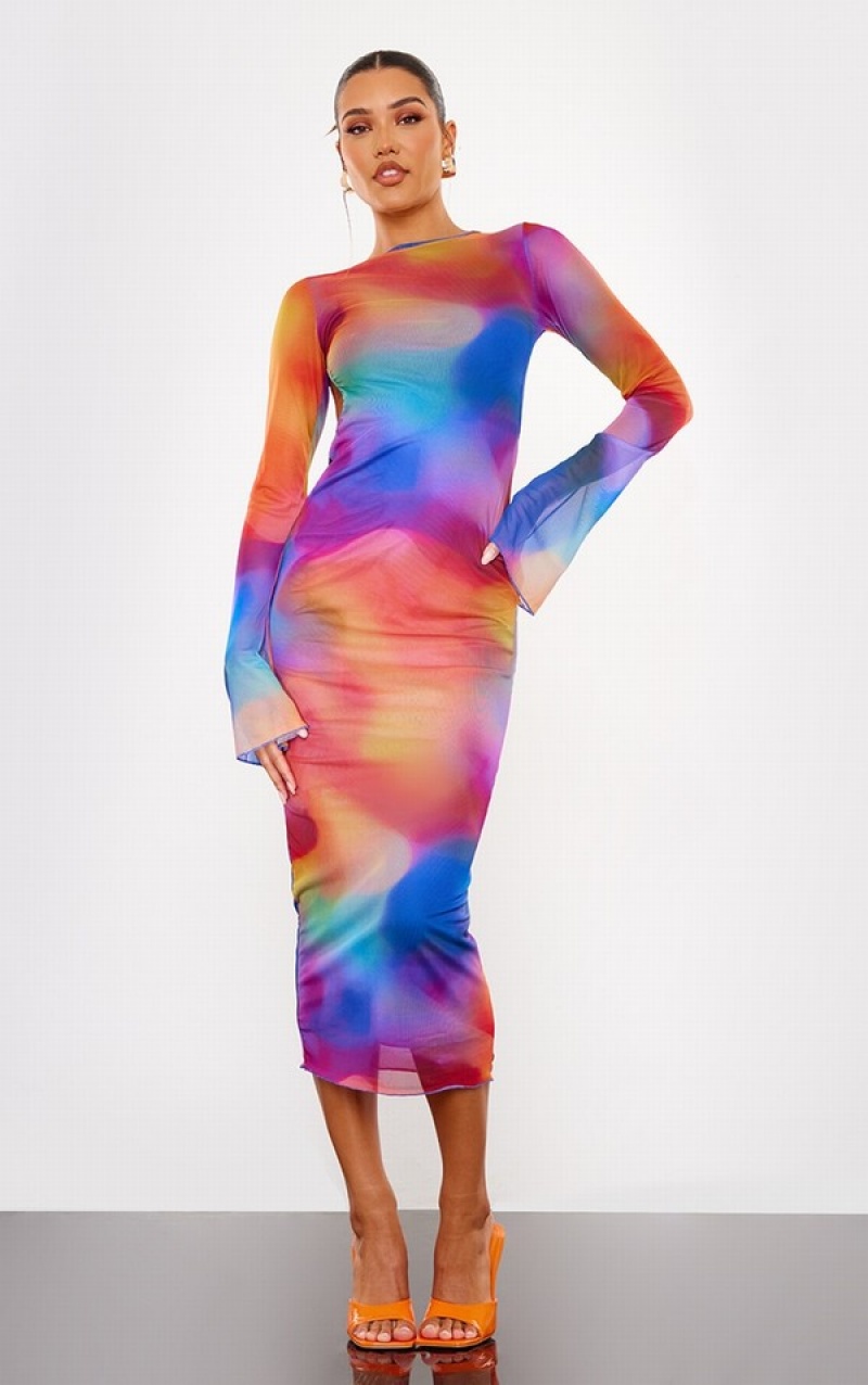 Rochie Pretty Little Thing Multi Abstract Print Scoop Back Midaxi Colorati | LYWB28670
