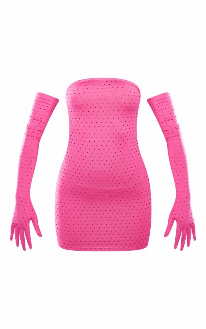 Rochie Pretty Little Thing Petite Hot Diamante Bandeau With Gloves Roz | FQCE69801