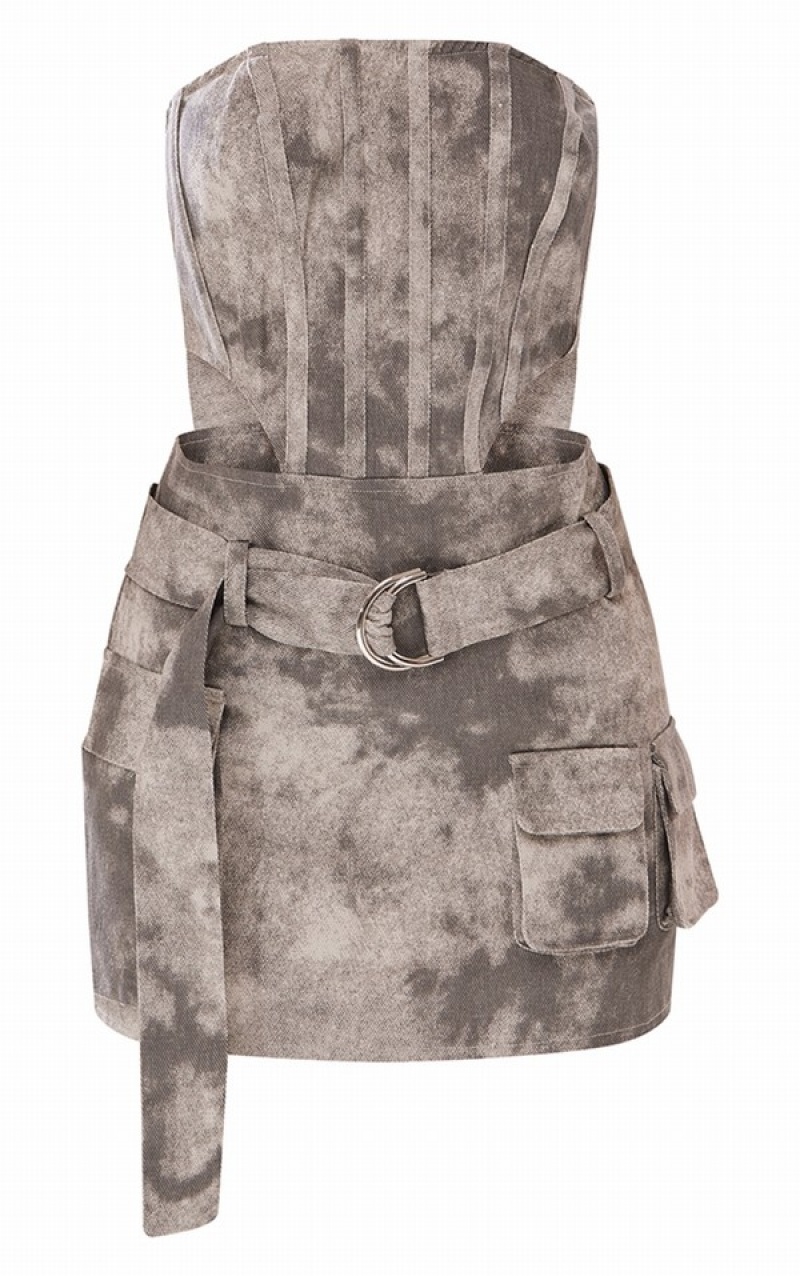 Rochie Pretty Little Thing Petite Washed Cargo Gri | BICL74065