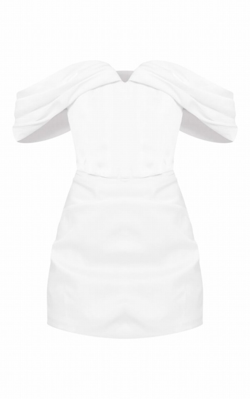 Rochie Pretty Little Thing Plisat Bardot Corset Cut Out Knot Bodycon Albi | WCVK76924