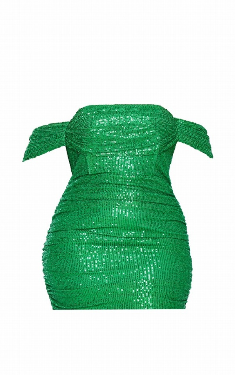 Rochie Pretty Little Thing Plus Bright Sequin Bardot Bodycon Verzi Deschis | VDJW79806