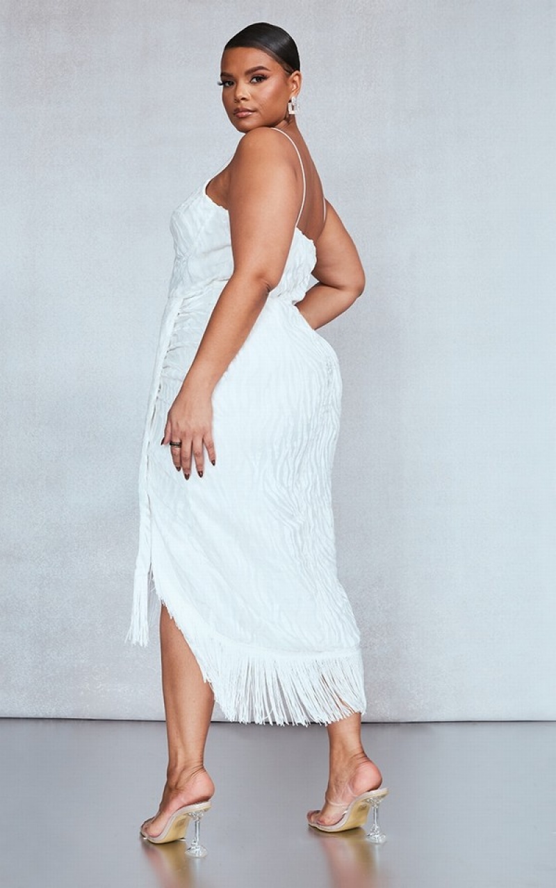 Rochie Pretty Little Thing Plus Devore Tassel Detail UnderwiDraped Albi | CTIA91302