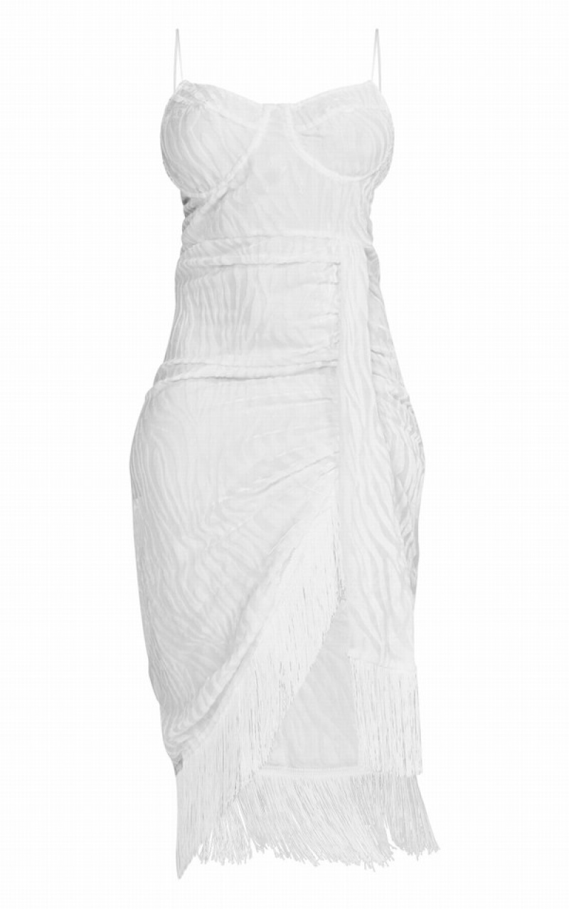 Rochie Pretty Little Thing Plus Devore Tassel Detail UnderwiDraped Albi | CTIA91302