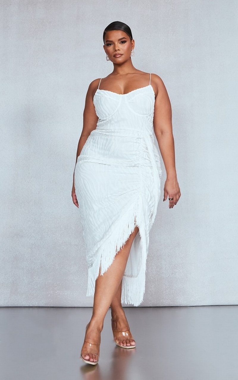 Rochie Pretty Little Thing Plus Devore Tassel Detail UnderwiDraped Albi | CTIA91302