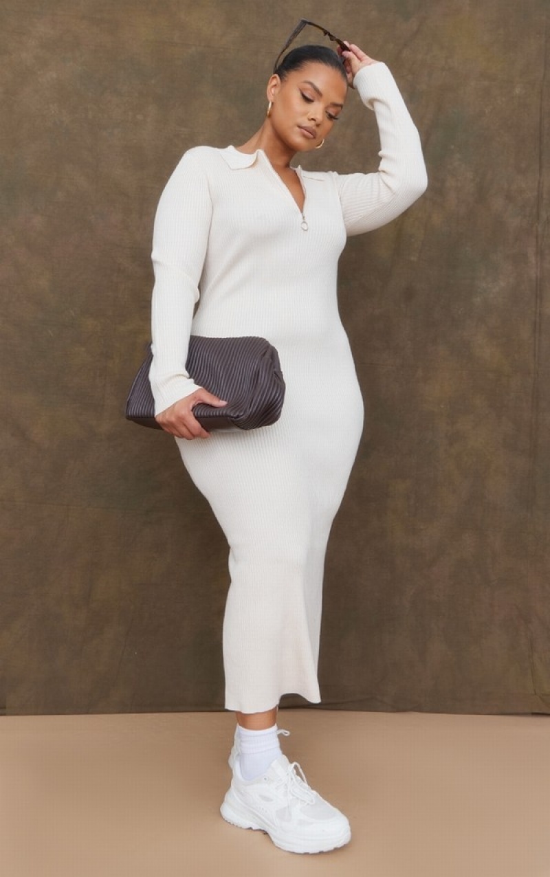 Rochie Pretty Little Thing Plus Half Zip CollaDetail Midaxi Albi | JCSX26085