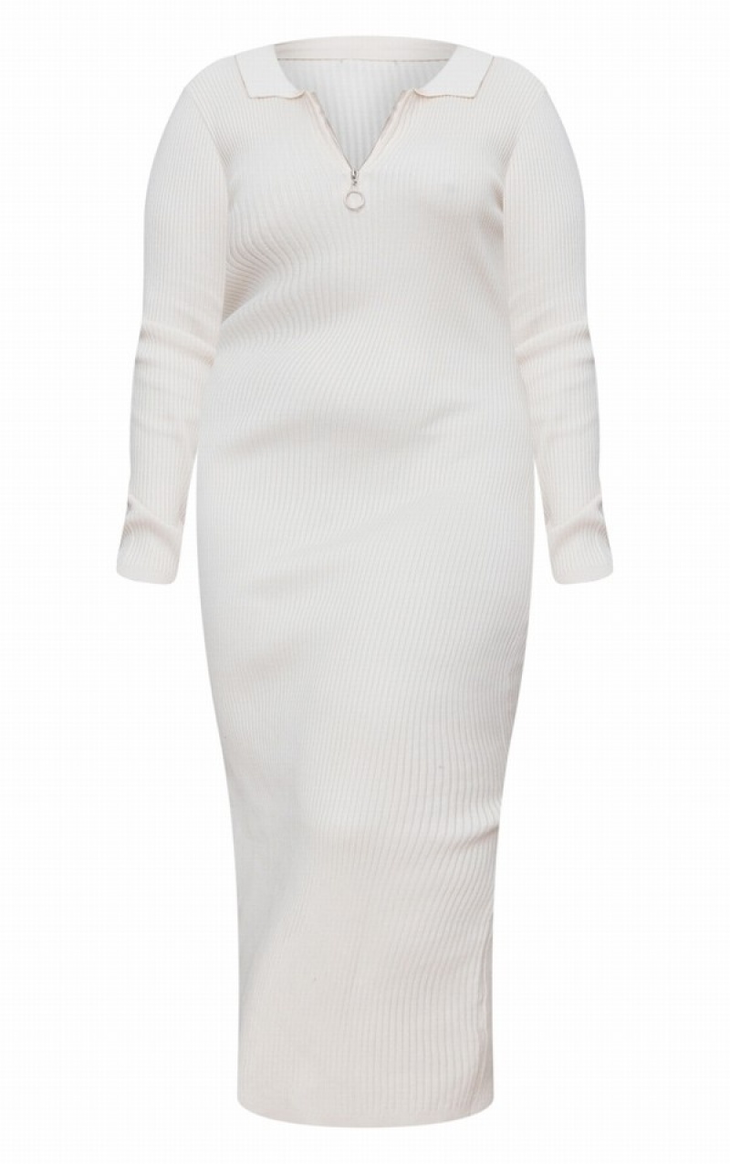Rochie Pretty Little Thing Plus Half Zip CollaDetail Midaxi Albi | JCSX26085