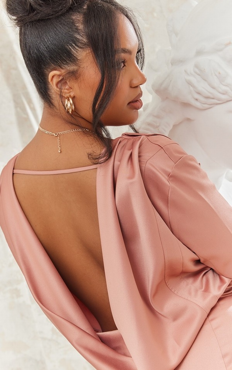 Rochie Pretty Little Thing Plus Mauve Satin Cowl Back Violet | KMSW86512