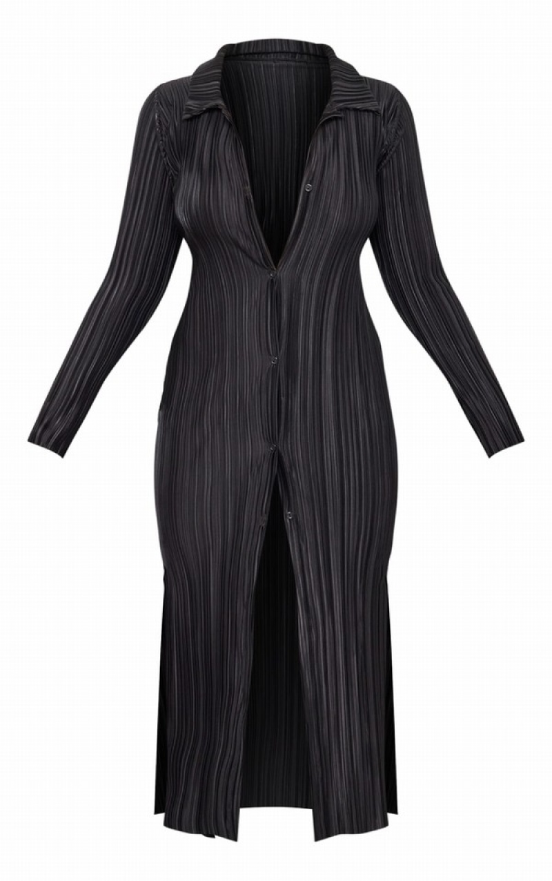 Rochie Pretty Little Thing Plus Plisse Oversized Negrii | KCMO73865