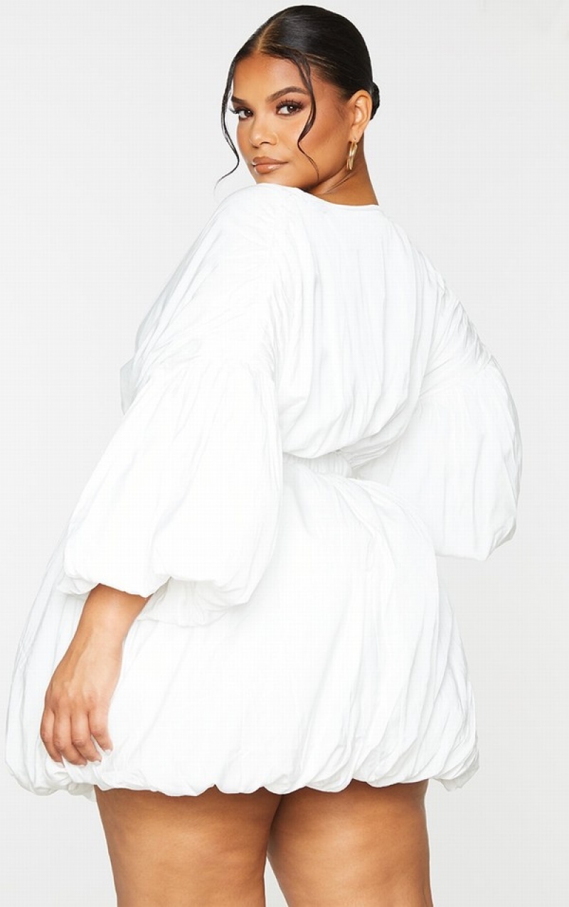 Rochie Pretty Little Thing Plus Puff Sleeve Puffball Hem Albi | RLKF06293