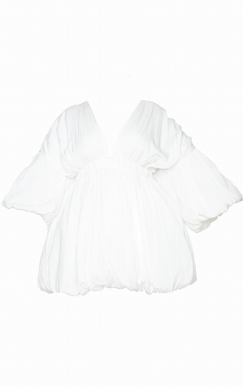 Rochie Pretty Little Thing Plus Puff Sleeve Puffball Hem Albi | RLKF06293