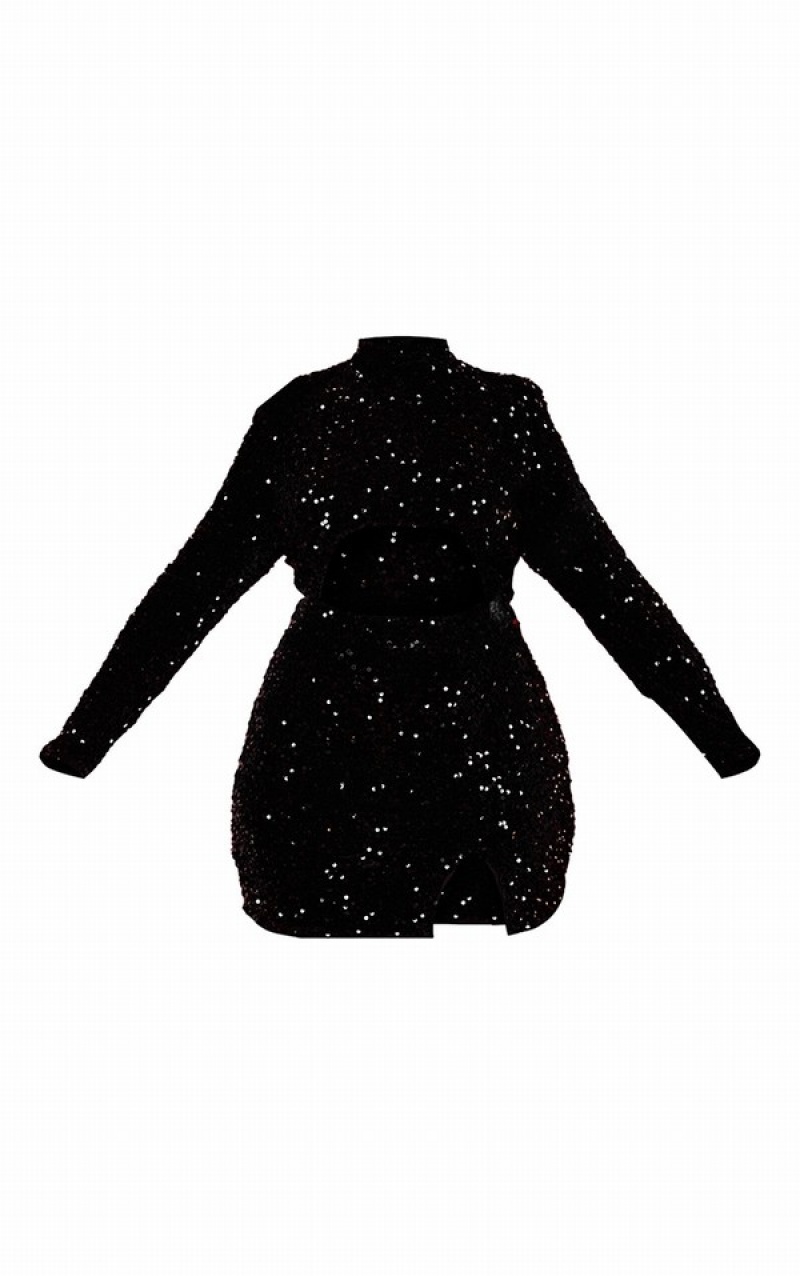 Rochie Pretty Little Thing Plus Sequin Cut Out Bodycon Negrii | GJNX65982