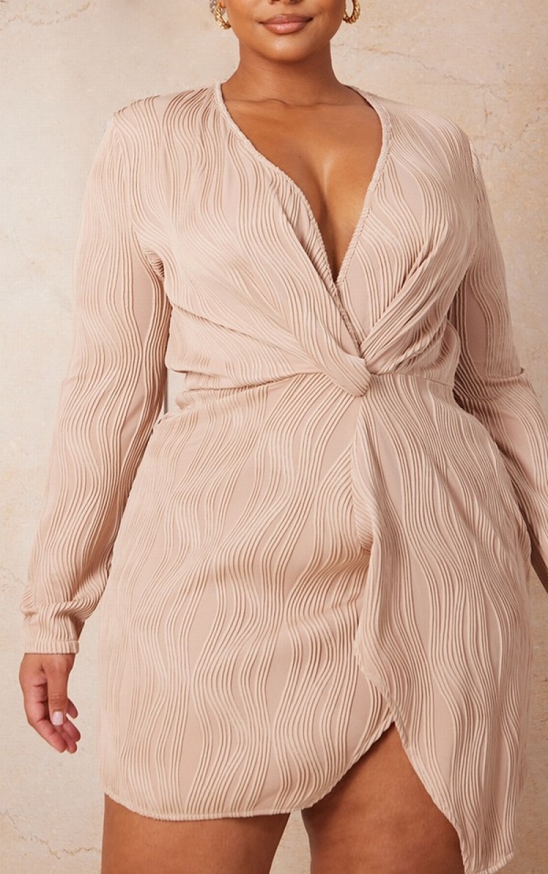 Rochie Pretty Little Thing Plus Stone Plisse Wrap Front Gri | QXYZ94572