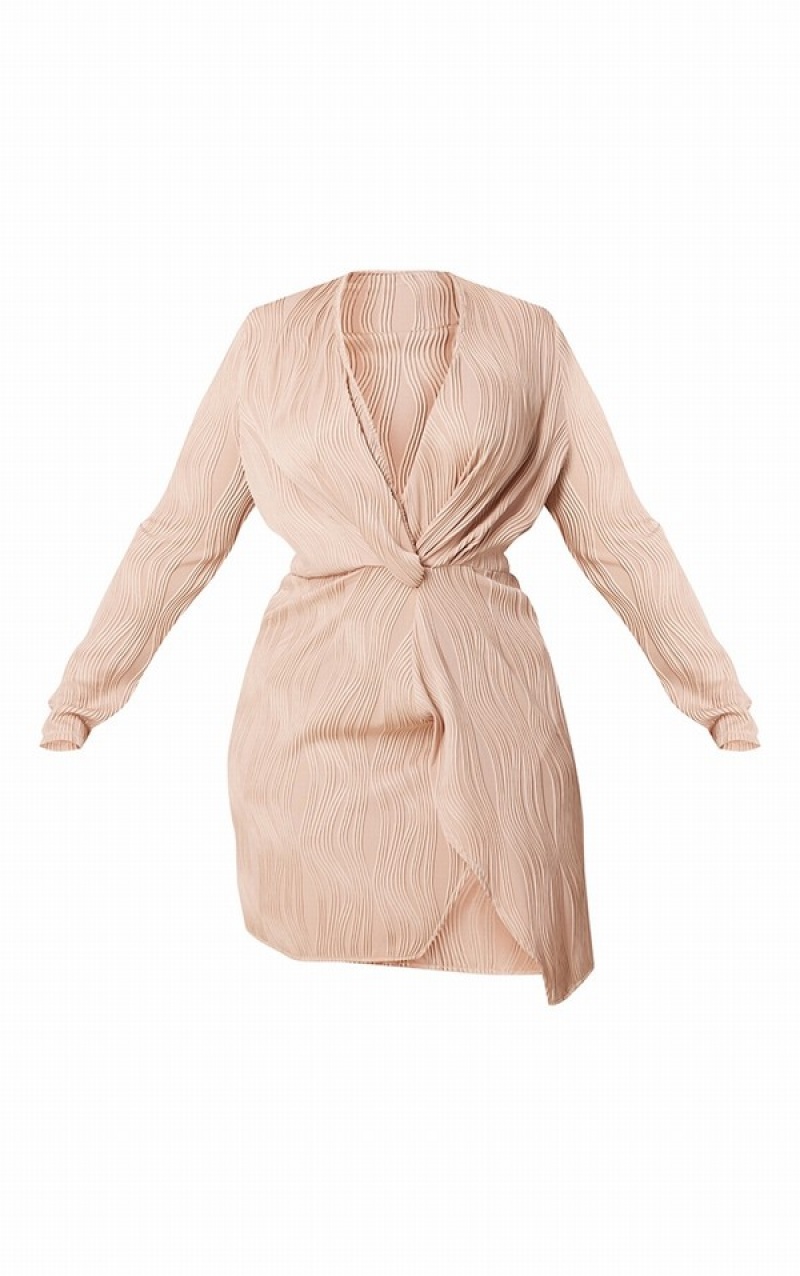 Rochie Pretty Little Thing Plus Stone Plisse Wrap Front Gri | QXYZ94572