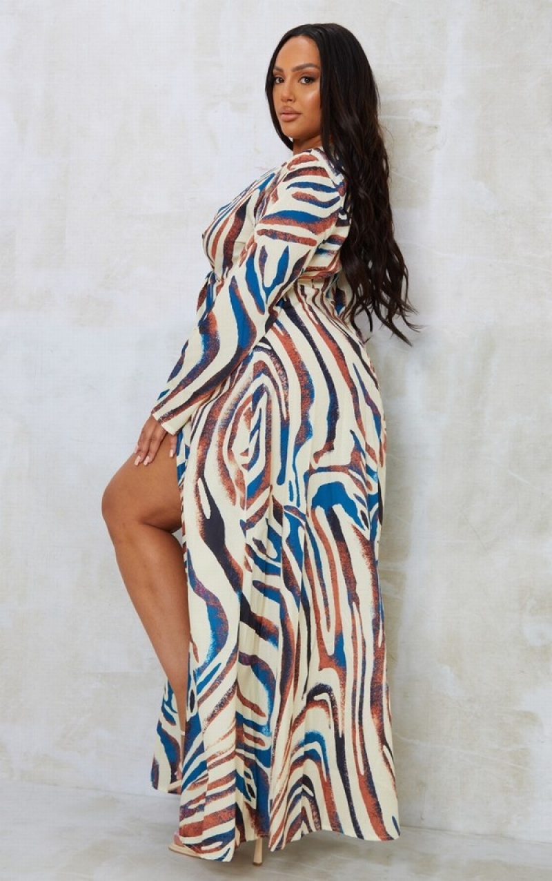 Rochie Pretty Little Thing Plus Stone Zebra Print Twist Detail Maxi Gri | ALVW48015