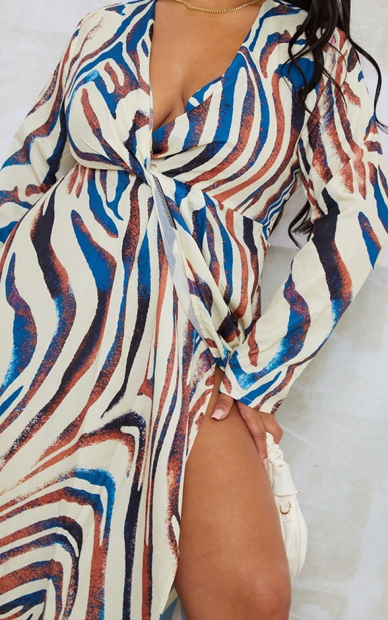 Rochie Pretty Little Thing Plus Stone Zebra Print Twist Detail Maxi Gri | ALVW48015