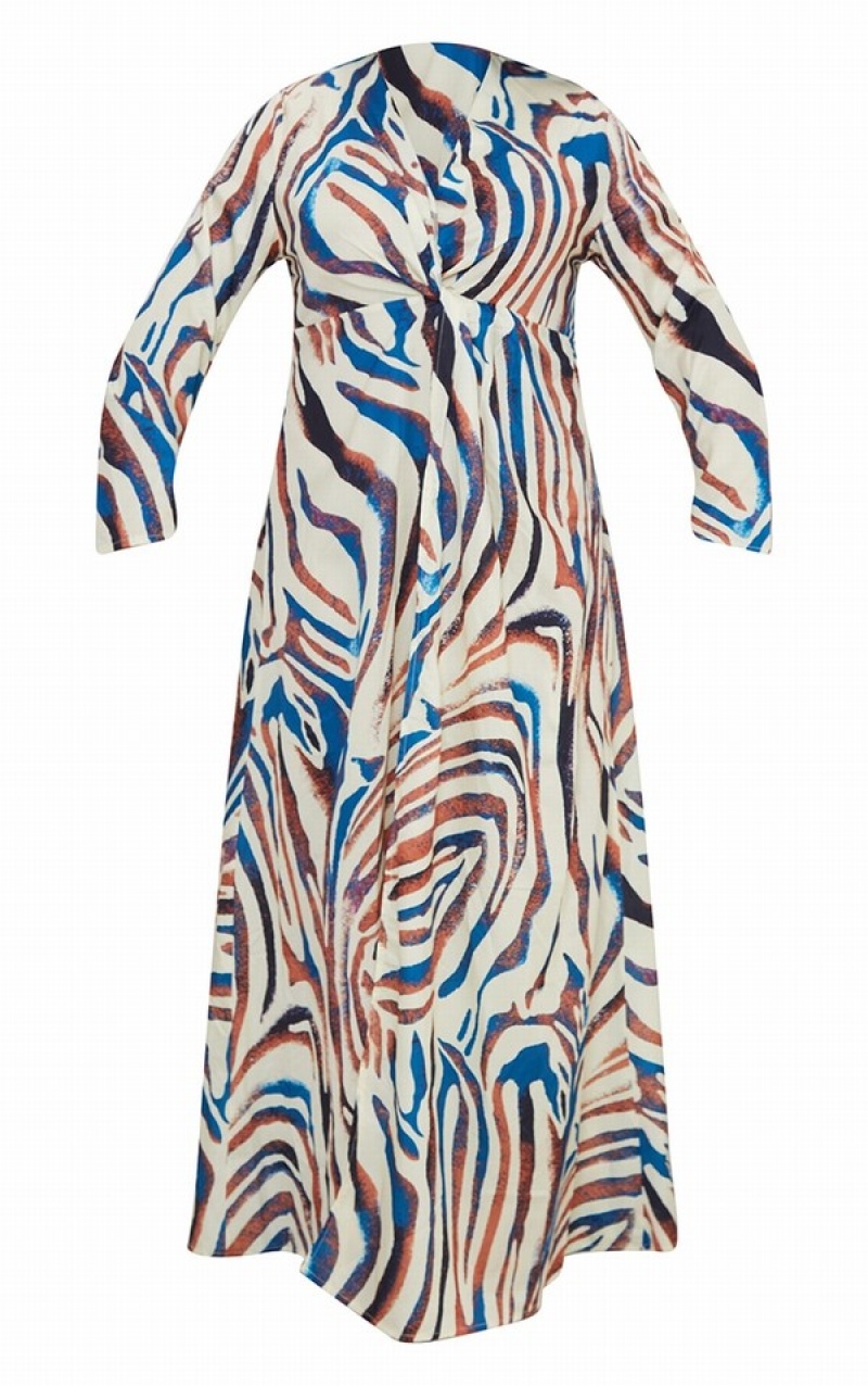 Rochie Pretty Little Thing Plus Stone Zebra Print Twist Detail Maxi Gri | ALVW48015