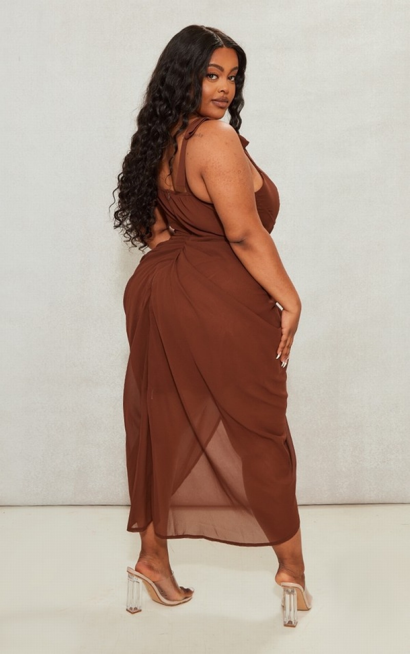 Rochie Pretty Little Thing Plus Underwire Detail Draped Ciocolata | GKXR12654