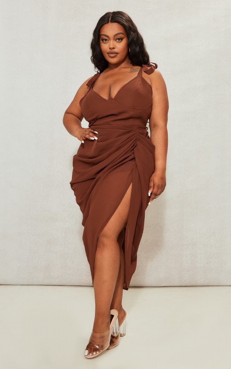 Rochie Pretty Little Thing Plus Underwire Detail Draped Ciocolata | GKXR12654