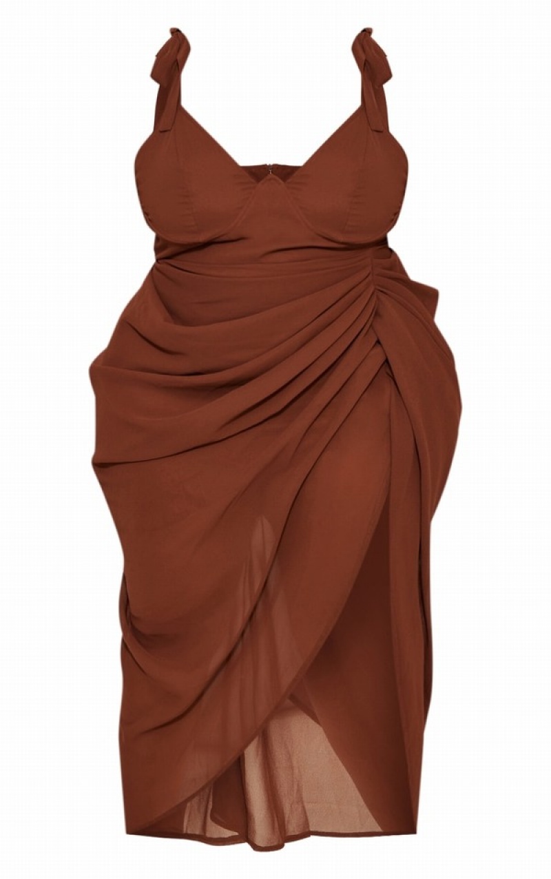 Rochie Pretty Little Thing Plus Underwire Detail Draped Ciocolata | GKXR12654