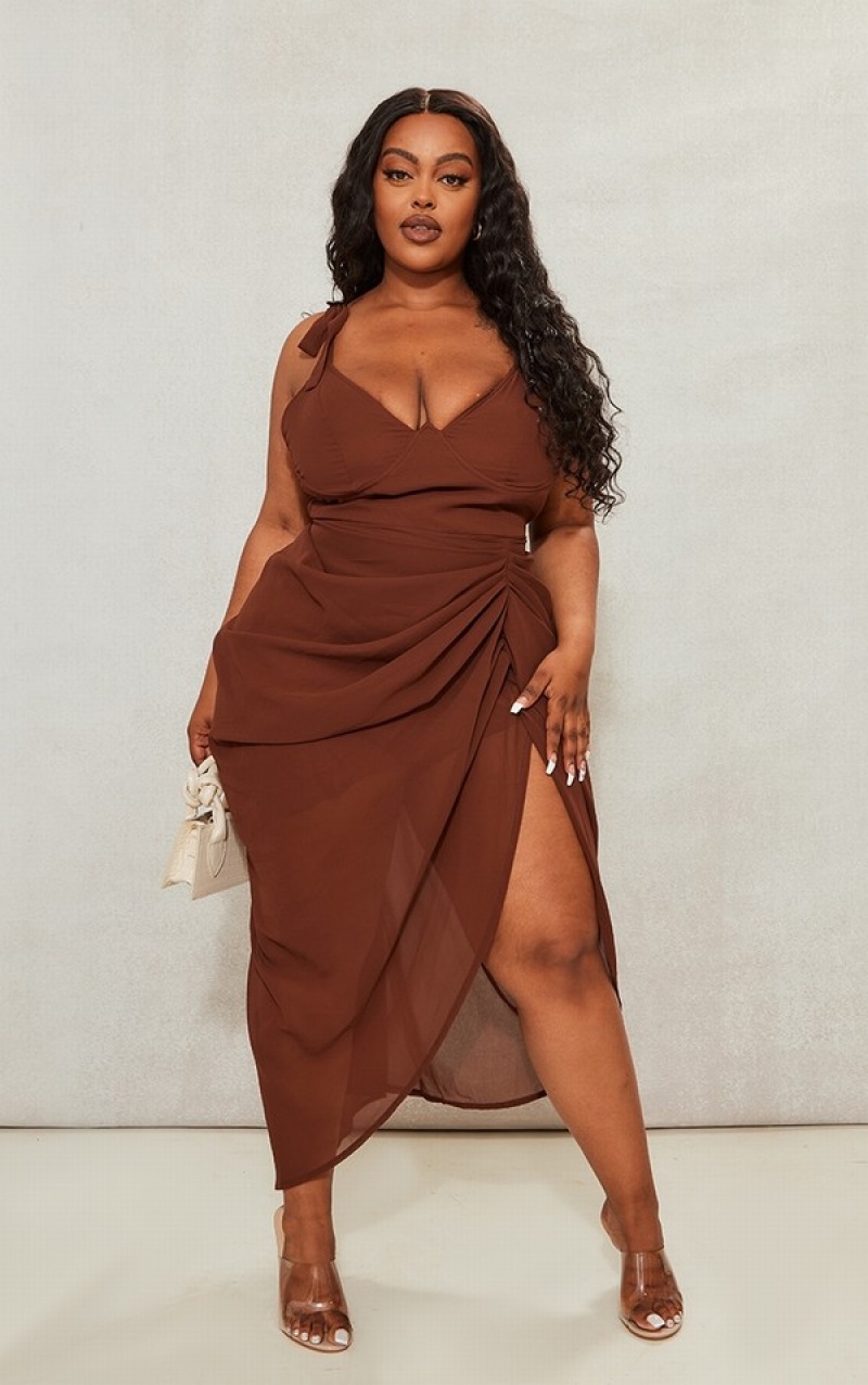 Rochie Pretty Little Thing Plus Underwire Detail Draped Ciocolata | GKXR12654