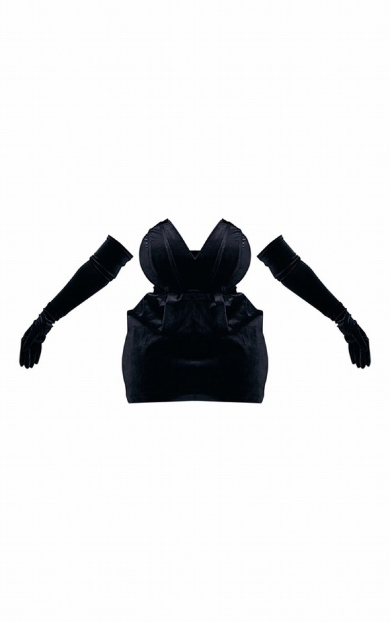 Rochie Pretty Little Thing Plus Velvet V Bar Glove Detail Negrii | IWZL45123