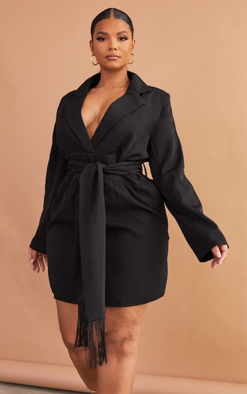 Rochie Pretty Little Thing Plus Wrap Front Tassel ed Negrii | EZHR37209