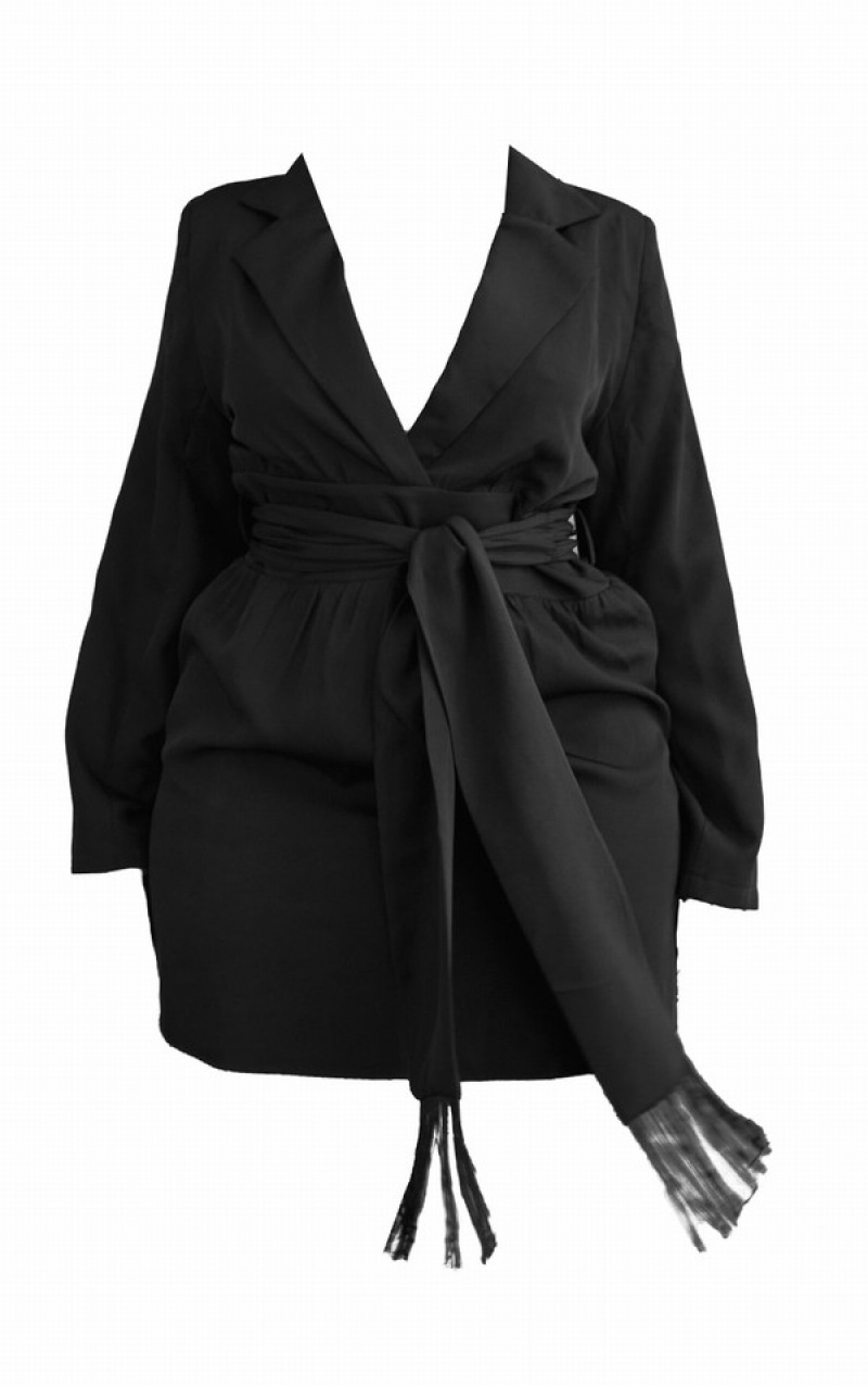 Rochie Pretty Little Thing Plus Wrap Front Tassel ed Negrii | EZHR37209