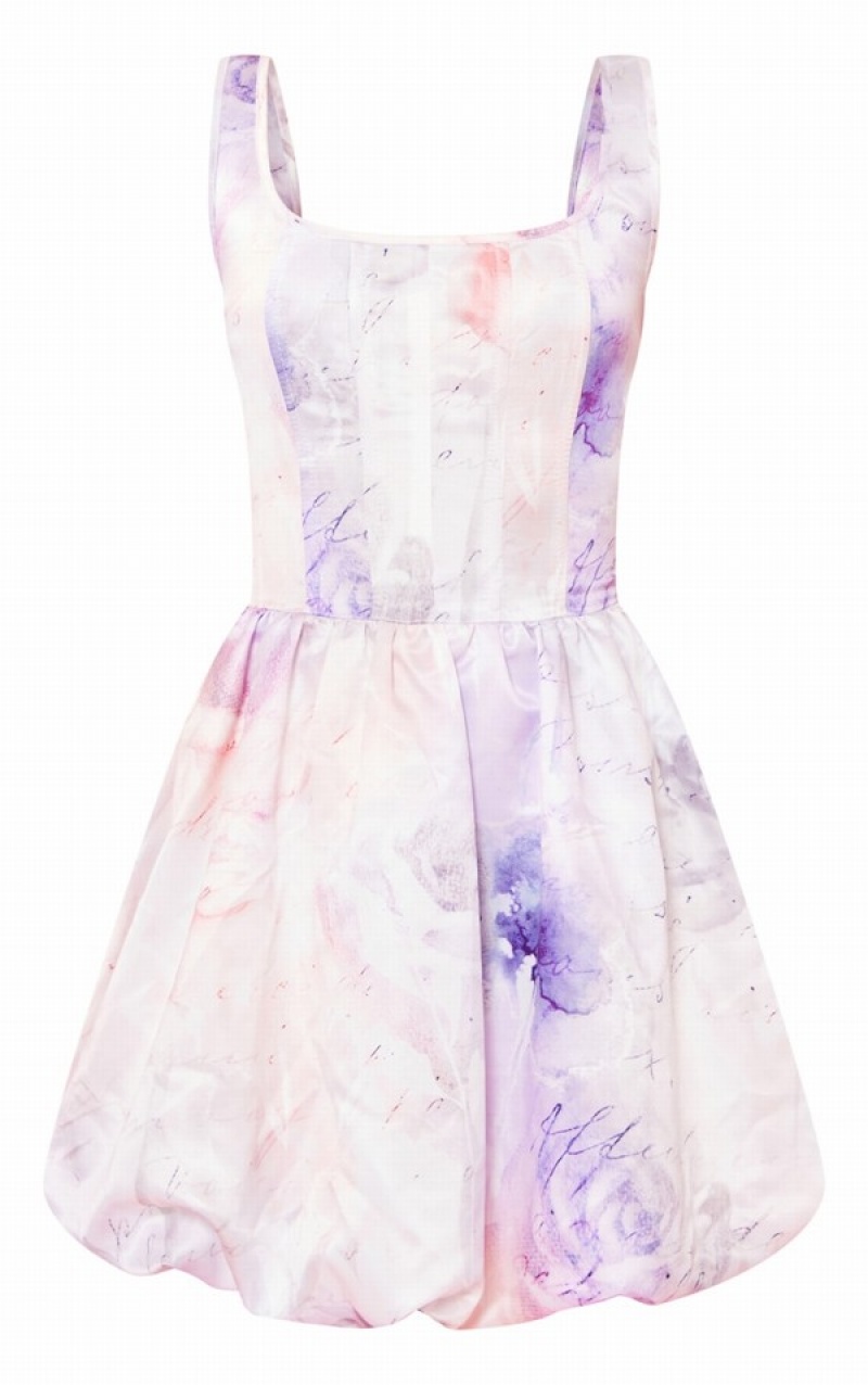 Rochie Pretty Little Thing Renaissance Print Cu Bretele Corset Puff Ball Roz | FRPM98123