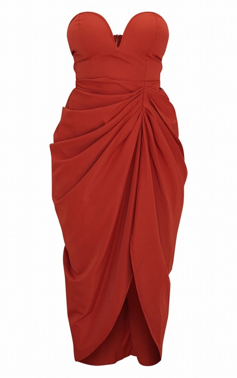 Rochie Pretty Little Thing Rust Woven Bandeau V Bar GatheHip Rosii | KLUF18604