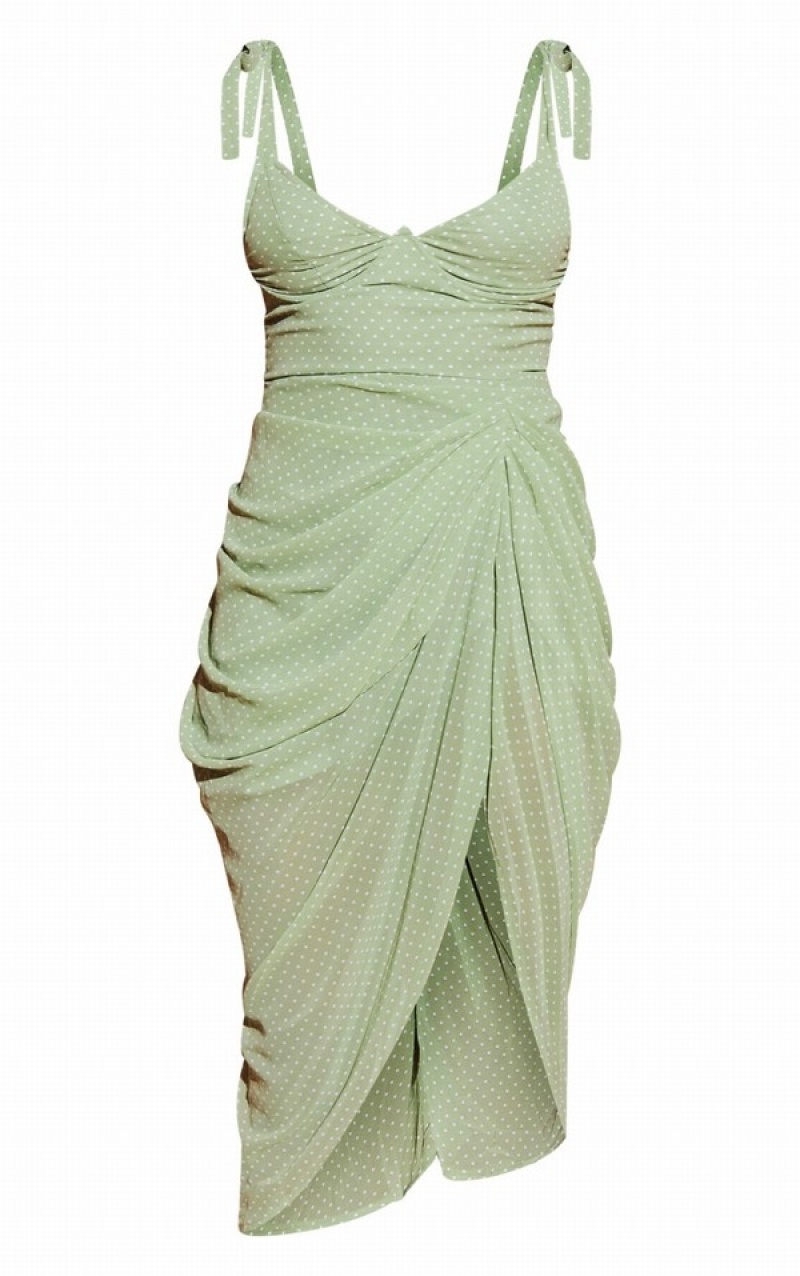 Rochie Pretty Little Thing Sage Polka Dot Draped Underwire Detail Masline Verzi Verzi | ZNCA45710