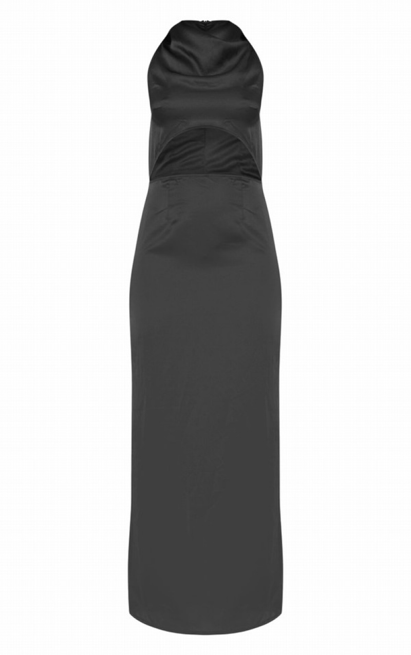 Rochie Pretty Little Thing Satin High Neck Cut Out Midaxi Negrii | ECMF02614