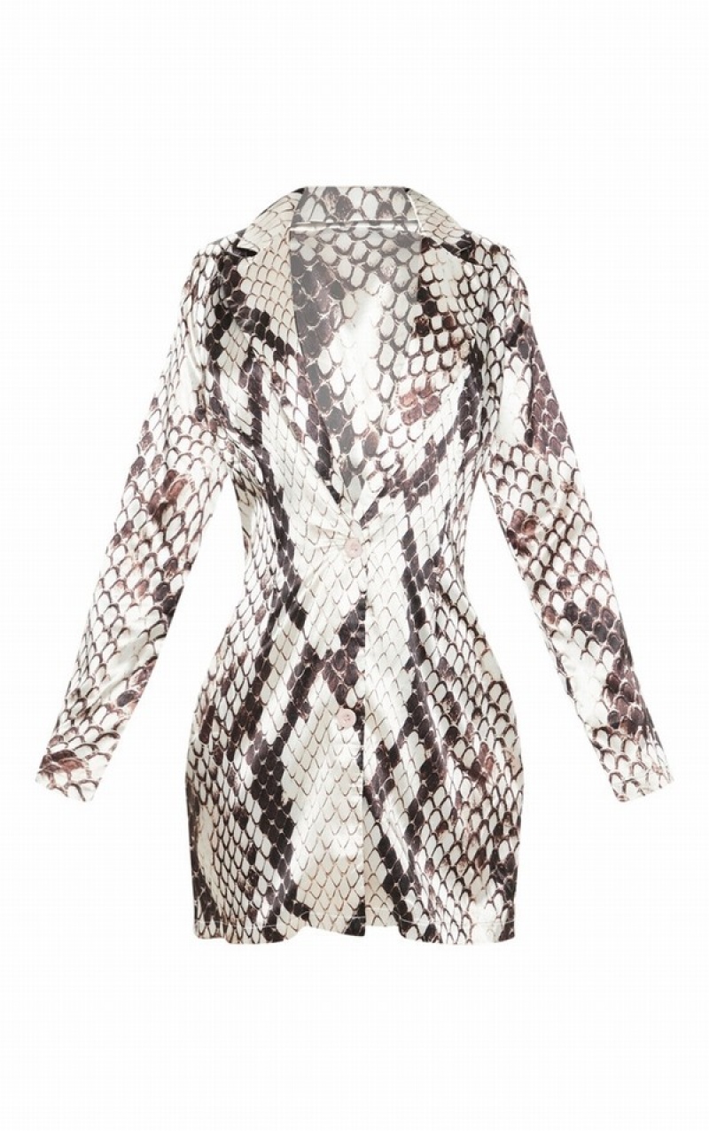 Rochie Pretty Little Thing Satin Snake Print Gri | SZJB06829
