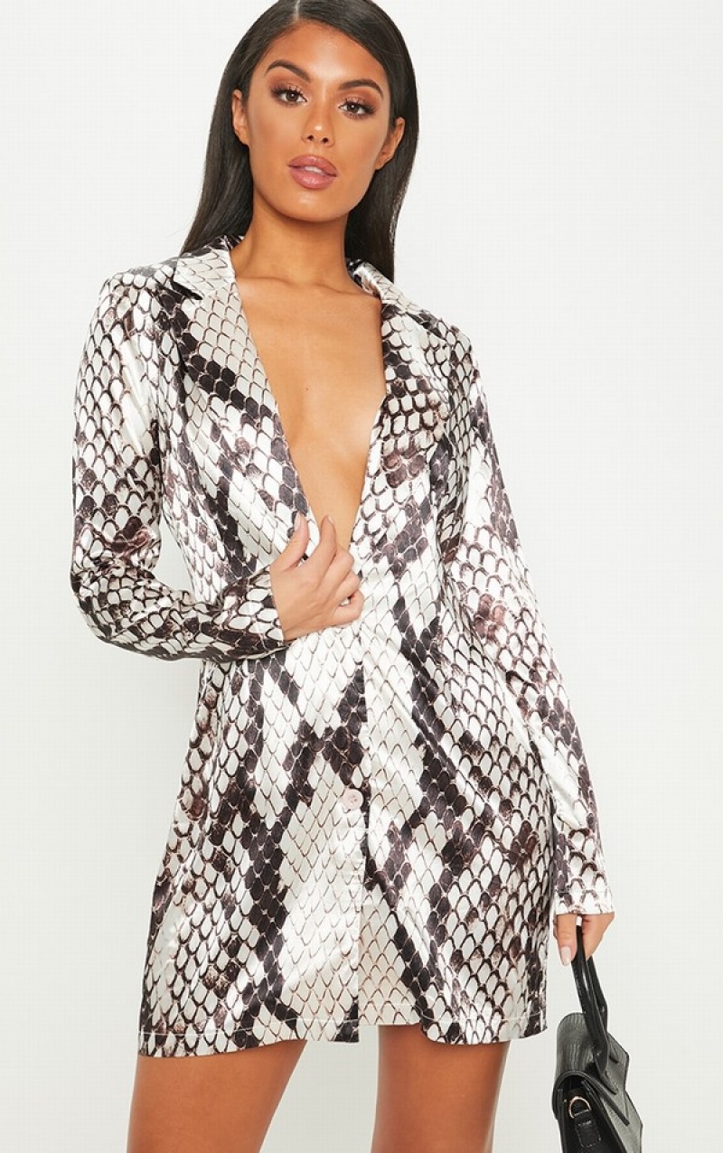 Rochie Pretty Little Thing Satin Snake Print Gri | SZJB06829
