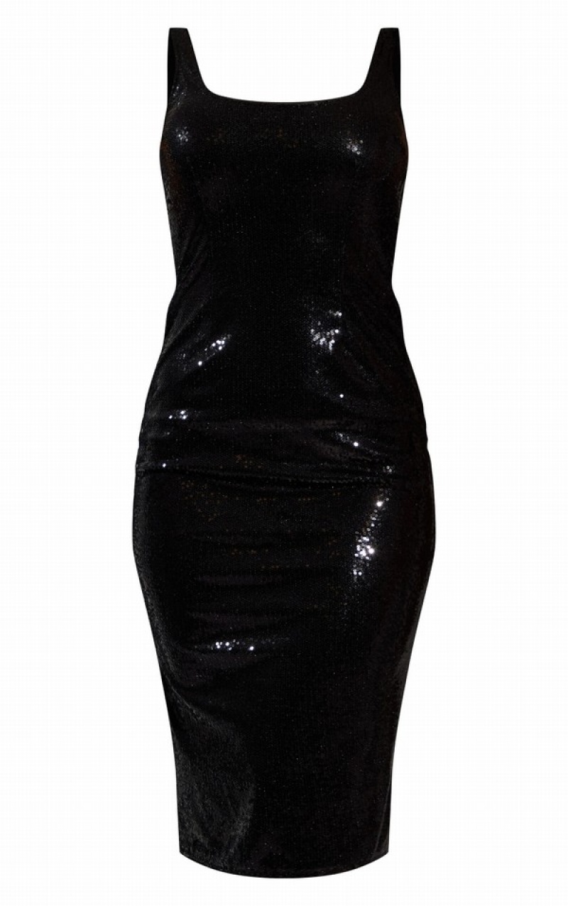Rochie Pretty Little Thing Sequin Low Back Negrii | VDJE29875