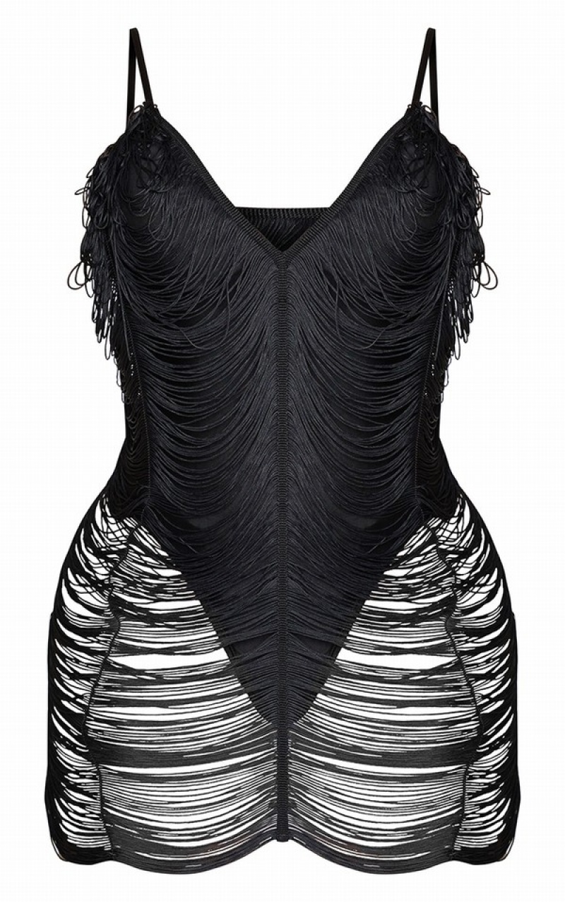Rochie Pretty Little Thing Shape Fringe Detail Bodycon Negrii | CIYP98263