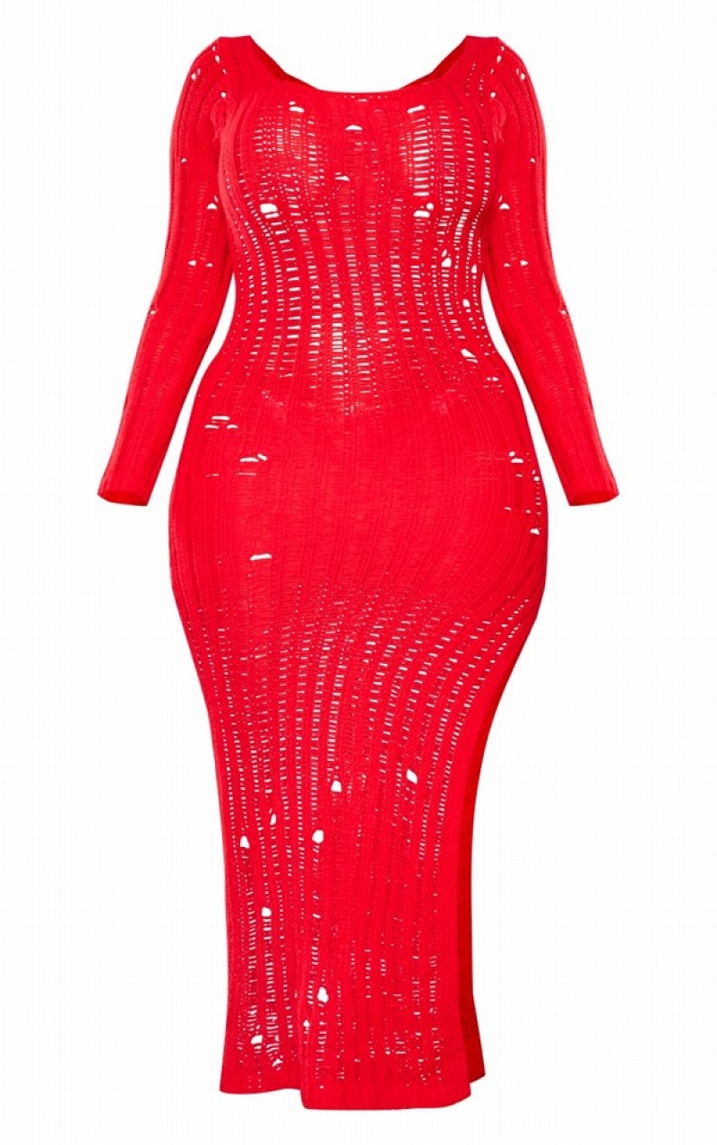 Rochie Pretty Little Thing Shape Knit Scoop Neck Long Sleeve Maxi Rosii | DHJC09372