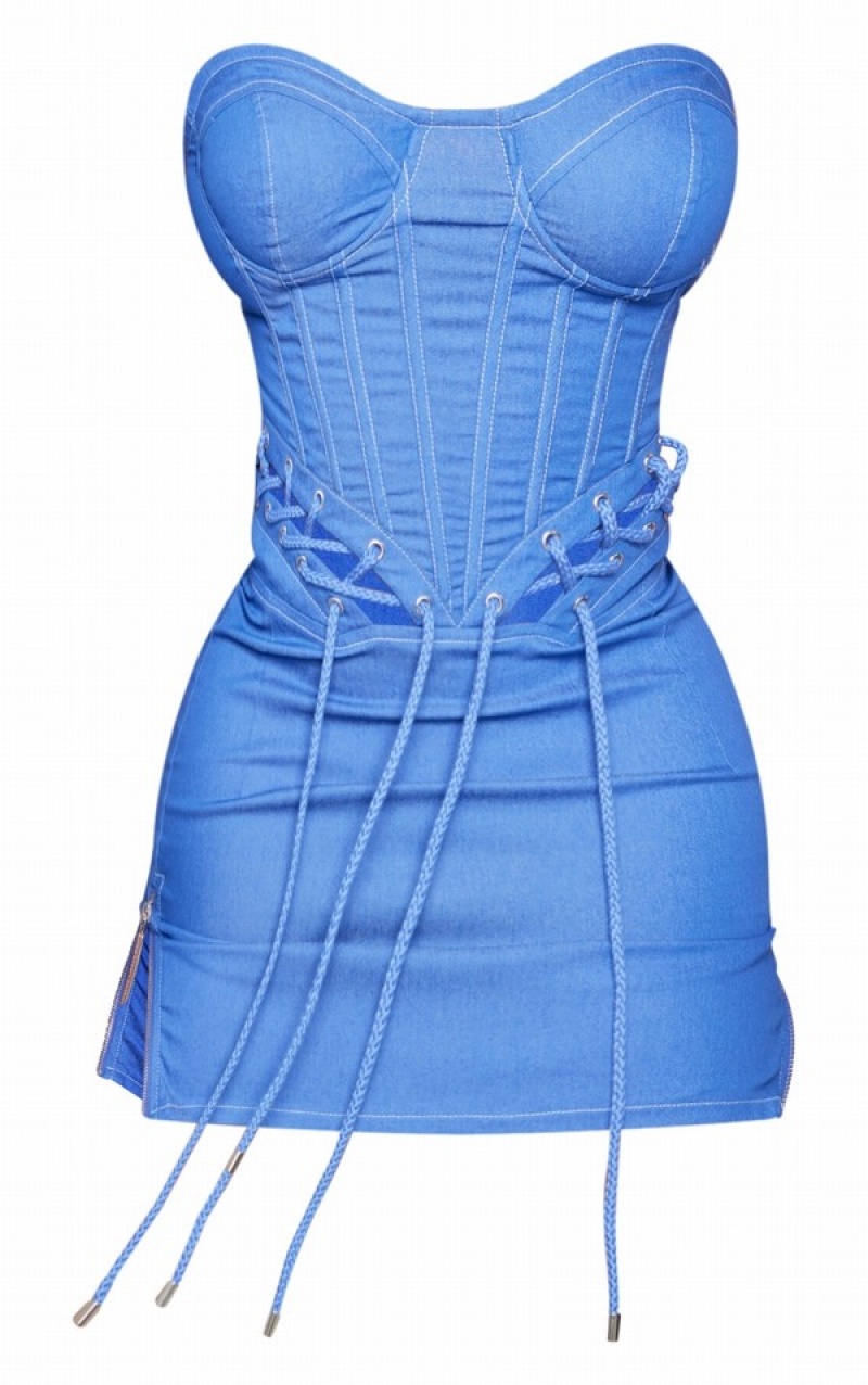 Rochie Pretty Little Thing Shape Look Rope Detail Dantela Up Corset Bodycon Albastri | VTNS45671