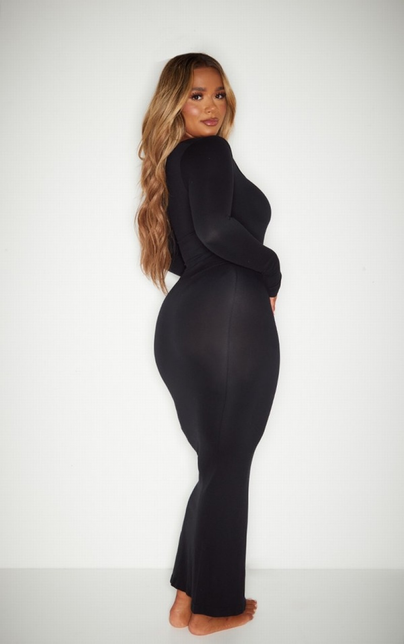 Rochie Pretty Little Thing Shape Stretch Seamless Long Sleeve Maxi Negrii | KGTW37602